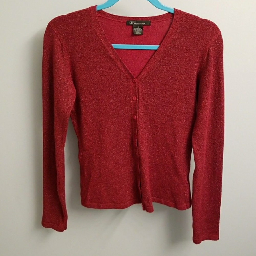 Guess Collection Sparkly Deep Red Cardigan